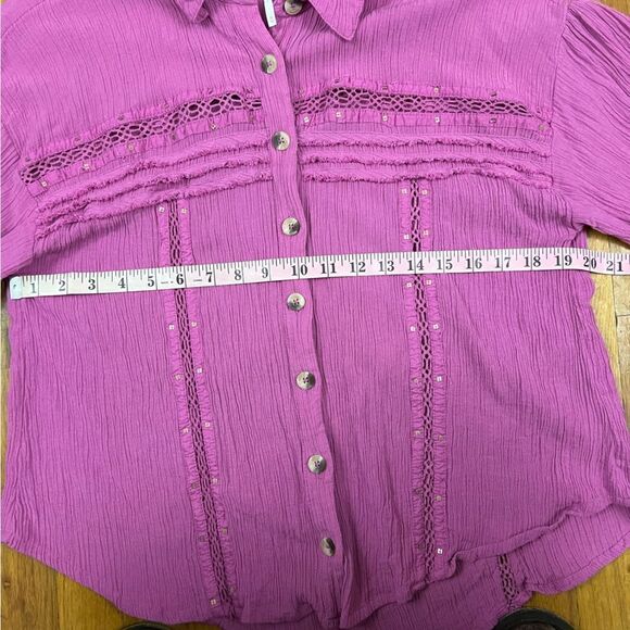 Free People Summer Stars Crochet Trim Button Down Top - Picture 4 of 9